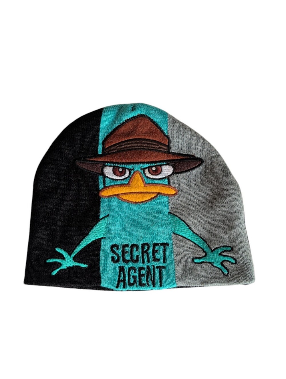 Disney Phineas and Ferb Secret Agent Colorblock Beanie Hat BOYS OS Black Teal